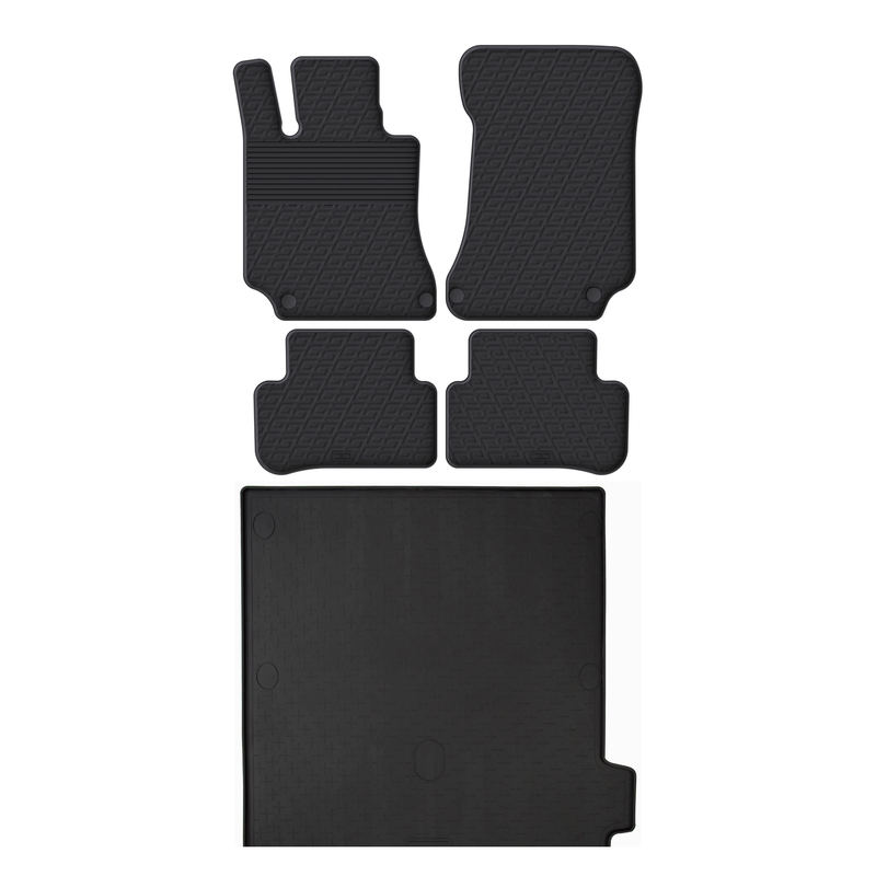 Set aus Gummi-Kofferraumwanne und Gummi-Autofußmatten für Mercedes E-Class (2013-2016)