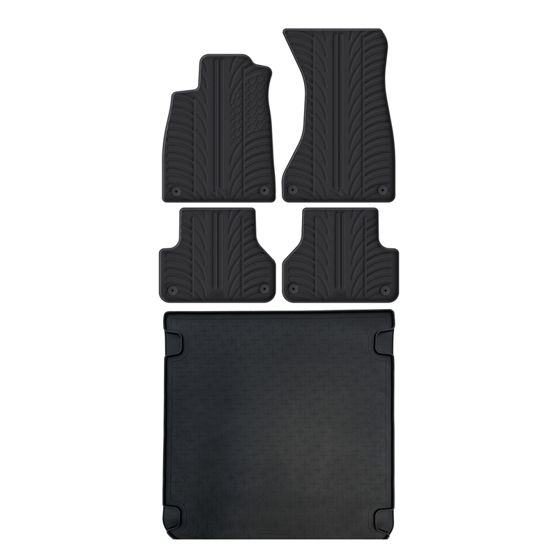 Set aus Gummi-Kofferraumwanne und Gummi-Autofußmatten für Audi A4 (2016-2025)